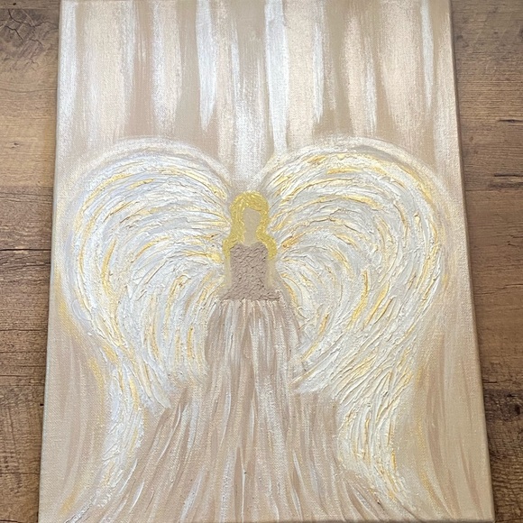 12x16 Hand painted mixed media Angel painting on canvas neutrals gold metallic - Picture 10 of 17